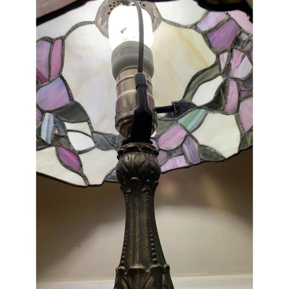 Tiffany style 16" Stained Slag Glass Table Accent Lamp Floral Design - Picture 15 of 15